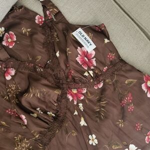 Old Navy Brown Floral Satin Midi Dress